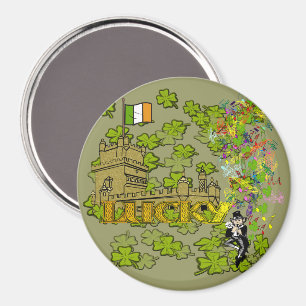 Lucky Leprechaun and His Irish Castle Magnet