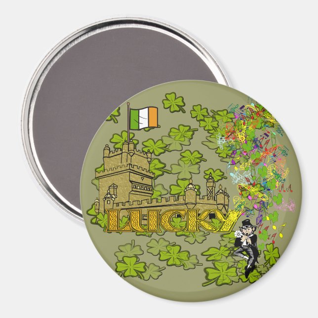 Lucky Leprechaun and His Irish Castle Magnet (Front/Back)
