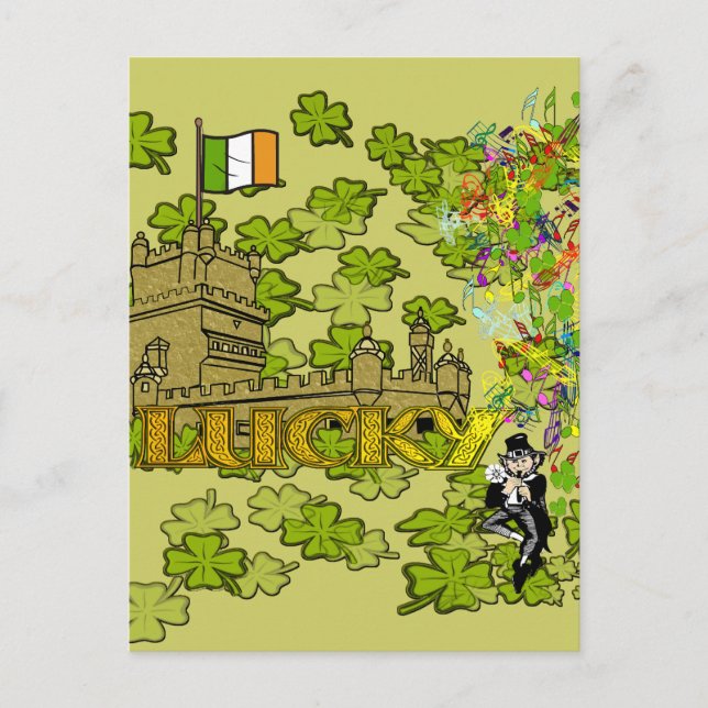 Lucky Leprechaun and His Irish Castle Postcard (Front)
