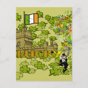 Lucky Leprechaun and His Irish Castle Postcard