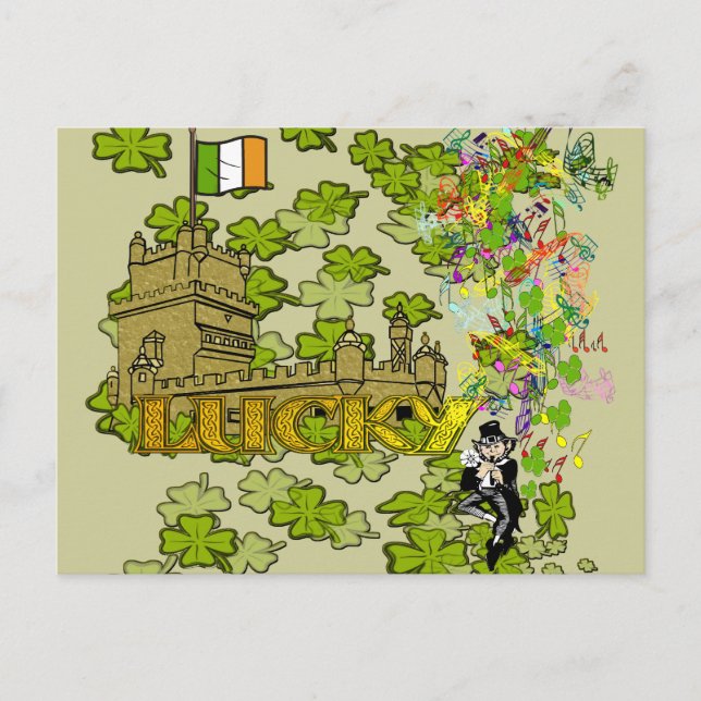Lucky Leprechaun and His Irish Castle Postcard (Front)