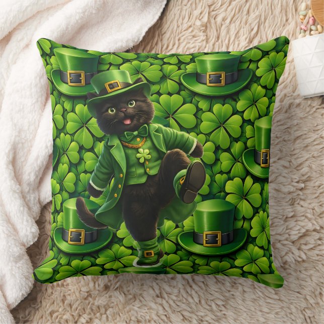Lucky leprechaun black cat Saint Patrick's Day Pat Cushion (Blanket)