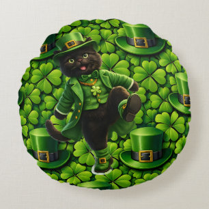 Lucky leprechaun black cat Saint Patrick's Day Pat Round Cushion