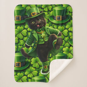 Lucky leprechaun black cat Saint Patrick's Day Pat Sherpa Blanket