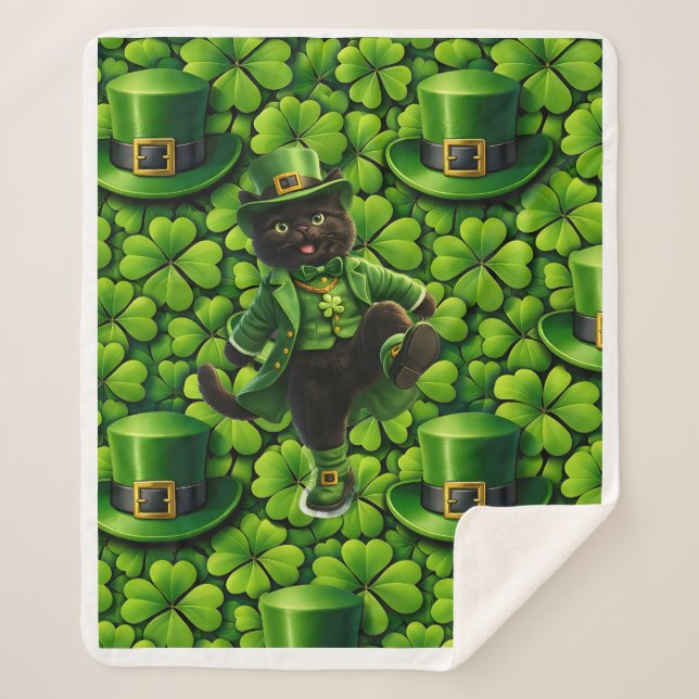 Lucky leprechaun black cat Saint Patrick's Day Pat Sherpa Blanket (Front)