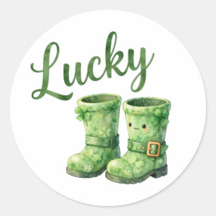 Lucky Leprechaun Boots Watercolor Patrick's Day Classic Round Sticker