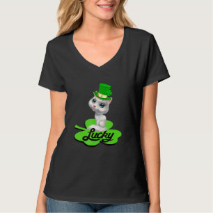 Lucky Leprechaun Cat St Patricks Day Shamrock For  T-Shirt