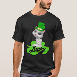 Lucky Leprechaun Cat St Patricks Day Shamrock For T-Shirt