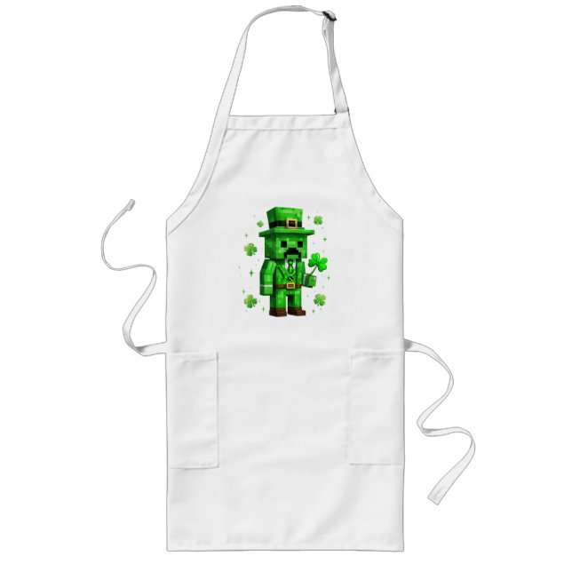 Lucky Leprechaun Funny St Patrick's Day Video Game Long Apron (Front)