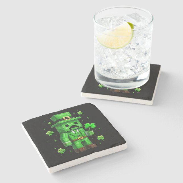 Lucky Leprechaun Funny St Patrick's Day Video Game Stone Coaster (Side)