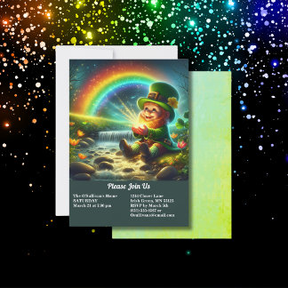 Lucky Leprechaun Gold & Rainbow St Patrick's Day Invitation