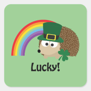Lucky Leprechaun Hedgehog Square Sticker