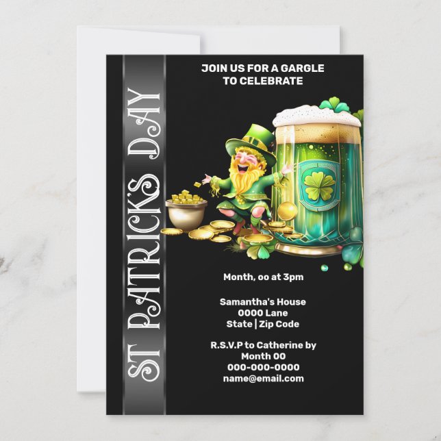 Lucky leprechaun pot gold shamrock beer Irish Invitation (Front)