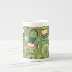 Lucky Leprechaun Print, Shamrock Gift Pattern Bone China Mug