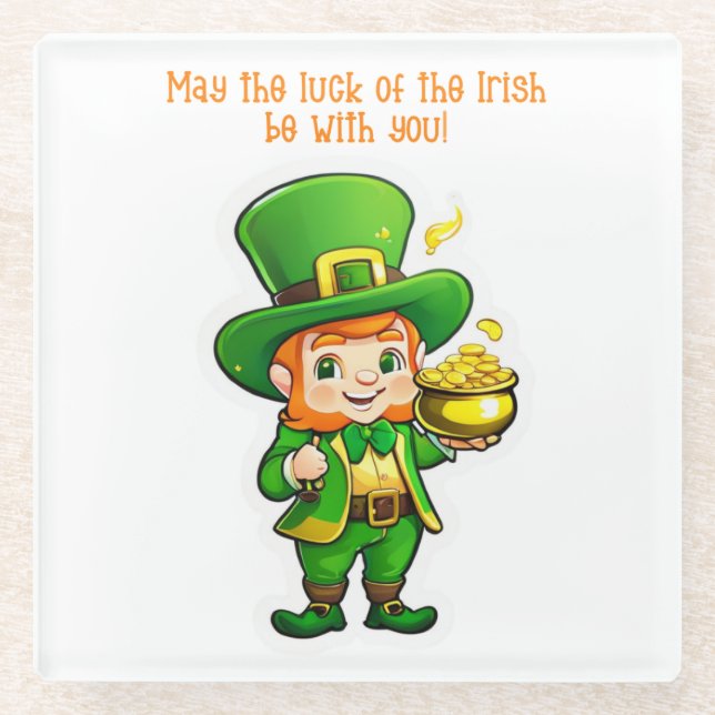 Lucky Leprechaun’s Treasure Glass Coaster (Front)