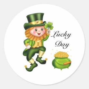 Lucky leprechaun, shamrock & pot of gold classic round sticker