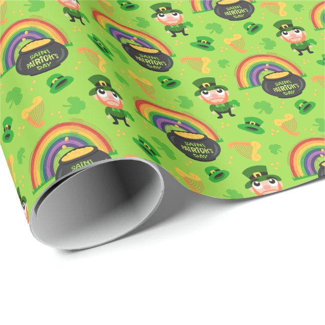 Lucky Leprechaun St. Patrick's Day Cartoon Pattern Wrapping Paper (Roll Corner)