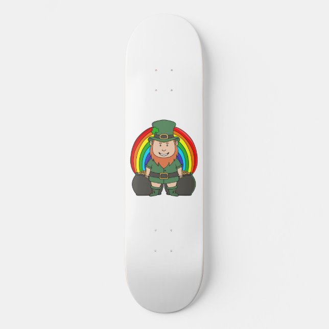 Lucky Leprechaun with Rainbow Pot of Gold Skateboard (Front)