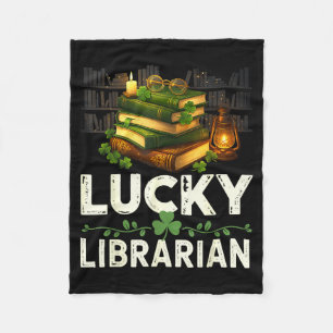 Lucky librarian st patricks day reading book lover fleece blanket
