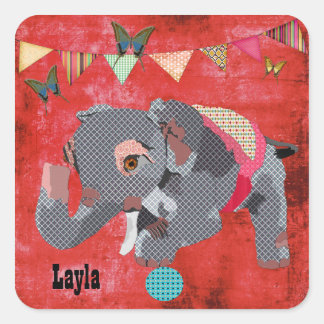 Lucky Lil' Elephant Red Name Sticker
