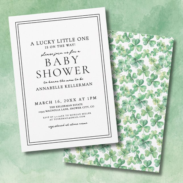 Lucky Little One Green Shamrock Clover Baby Shower Invitation (Lucky Little One Green Shamrock Clover Baby Shower Invitation)