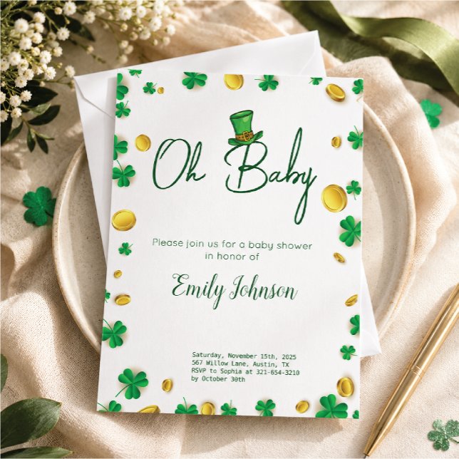 Lucky Little One – St. Patrick’s Day Baby Shower  Invitation (A little luck, a lot of love! Celebrate your special day with this charming  Day baby shower)