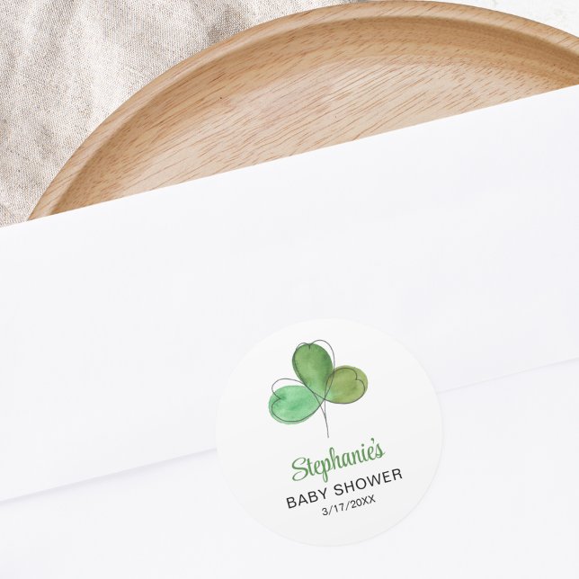 Lucky Little Shamrock Baby Shower Classic Round Sticker (Creator Uploaded)