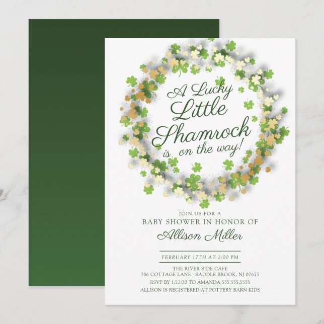 Lucky Little Shamrock Baby Shower Invitation (Front/Back)