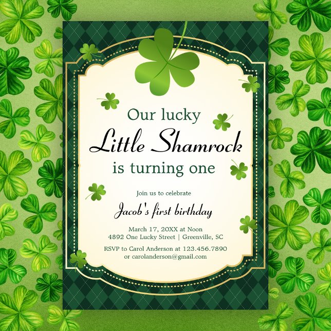Lucky Little Shamrock Green 1st Birthday Party Invitation (Creator Uploaded)