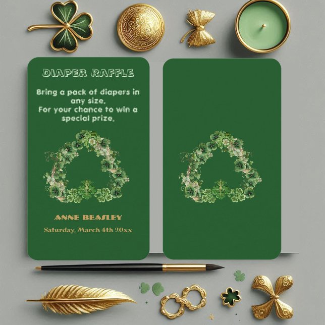Lucky Little Shamrock Green Gold Leaf Baby Shower  Enclosure Card (Lucky Little Shamrock Green Gold Leaf Baby Shower Enclosure Card)