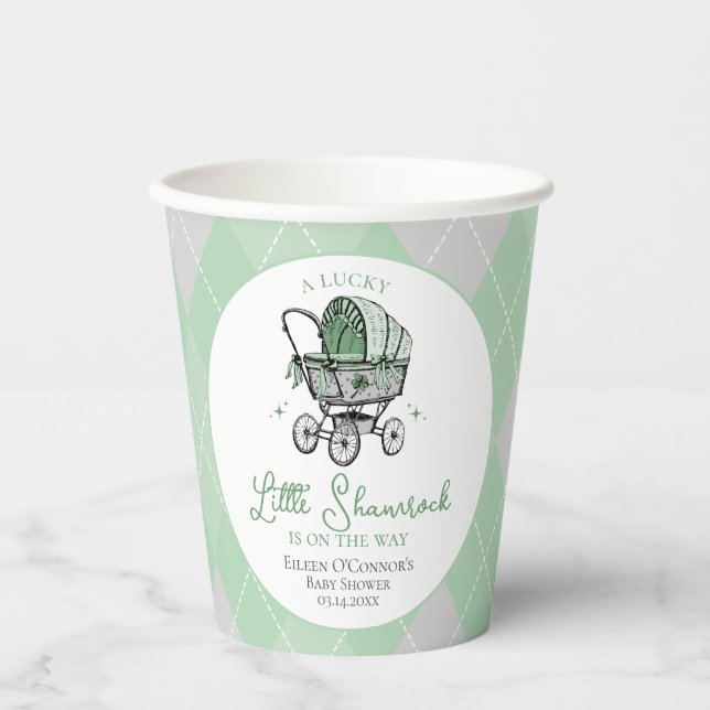 Lucky Little Shamrock St Patricks Baby Shower Paper Cups (Front)