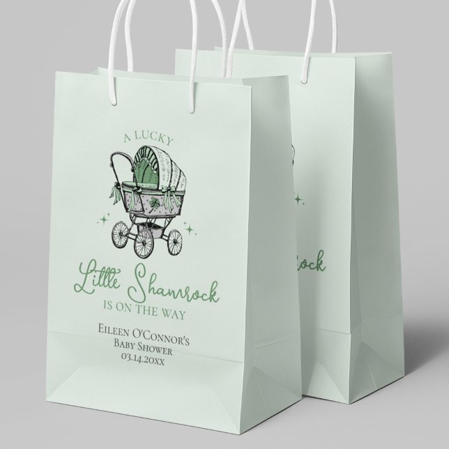 Lucky Little Shamrock St Patricks Baby Shower Small Gift Bag (Cute Irish A Lucky Little Shamrock St Patrick's Day Baby Shower Gift Bag. Hand-Drawn Baby Carriage.)