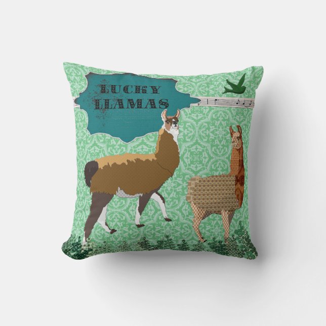 Lucky Llamas Green Mojo Pillow (Front)