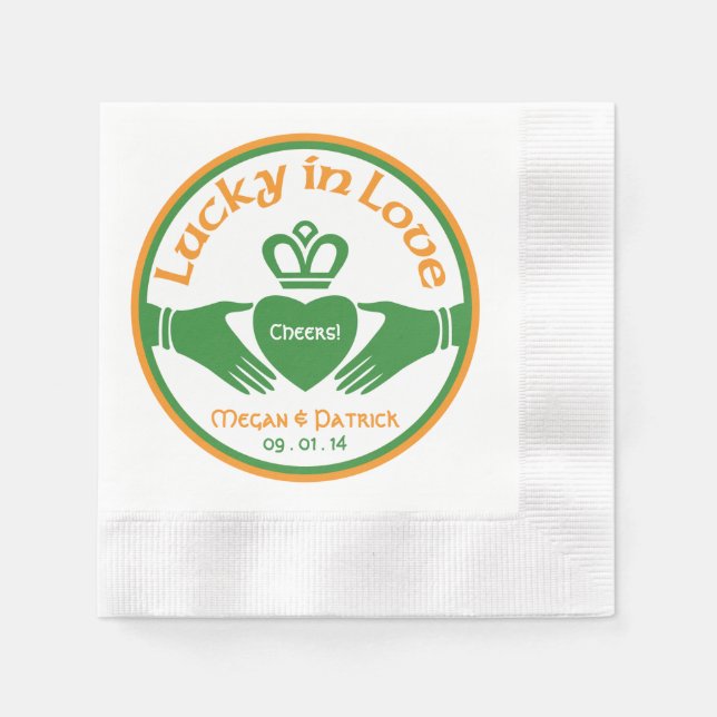 Lucky Love Irish Claddagh Personalised Wedding Napkin (Front)