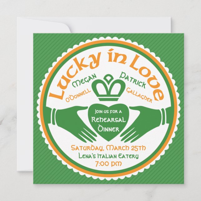 Lucky Love Irish Claddagh Wedding Rehearsal Dinner Invitation (Front)