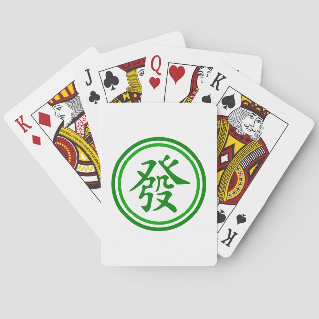 Lucky Mahjong Symbol - Green and White Playing Cards (Back)