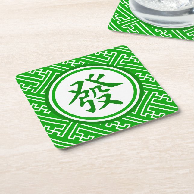 Lucky Mahjong Symbol Square Paper Coaster (Angled)