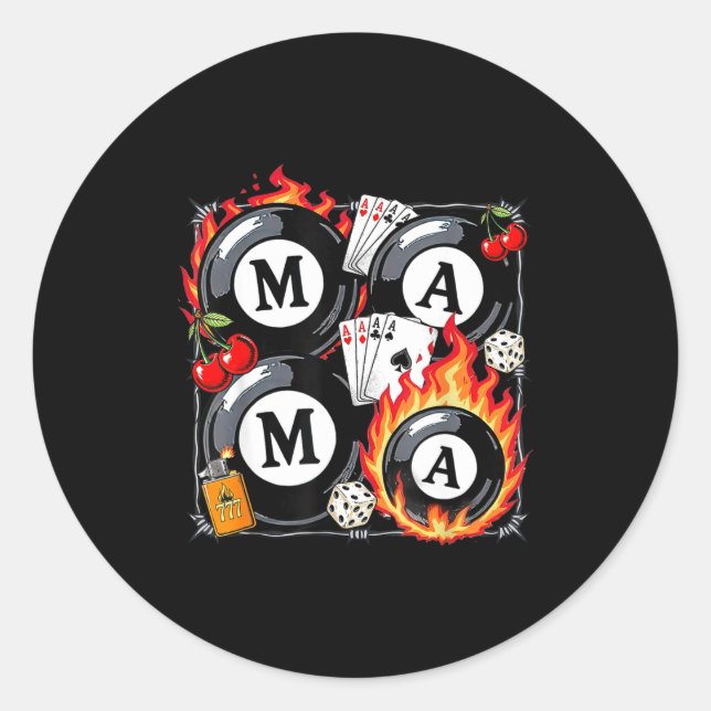 Lucky Mama Billiard 8 Cherry Mother's Day Mom Life Classic Round Sticker (Front)