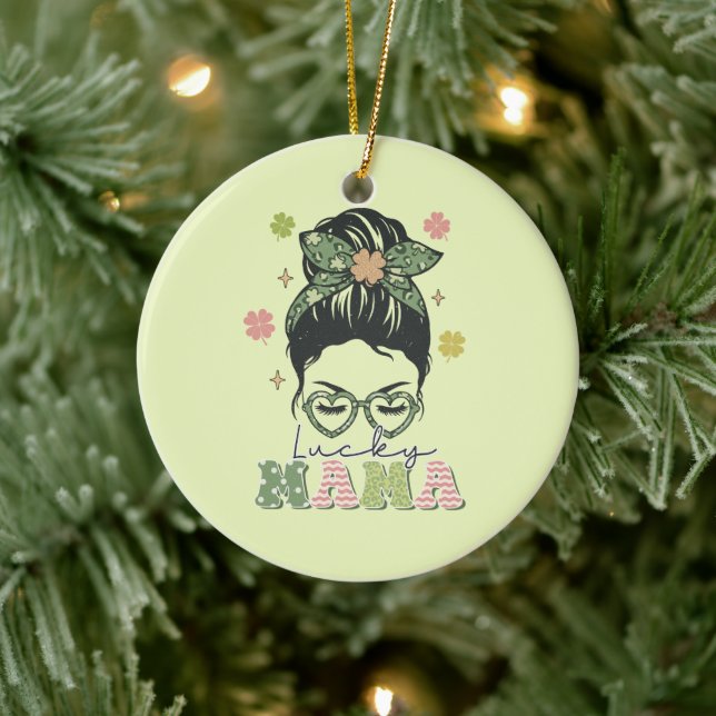 Lucky Mama - Messy Bun - Clover St. Patrick’s Ceramic Tree Decoration (Tree)