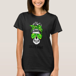 Lucky Mama Messy Bun Skull Shamrock St Patrick's D T-Shirt