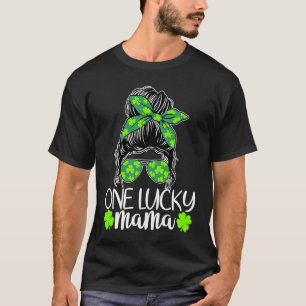 Lucky Mama Messy Bun St Patricks Day for Women T-Shirt