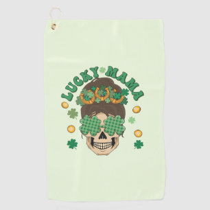 Lucky Mama Skeleton with Clovers and Horseshoes Golf Towel