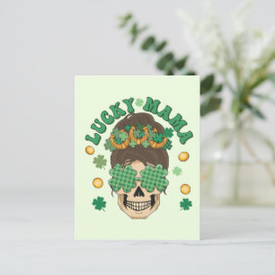 Lucky Mama Skeleton with Clovers and Horseshoes Postcard