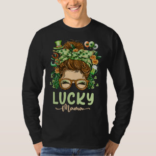 Lucky Mama St Patricks Day 2023 Mom Messy Bun Iris T-Shirt