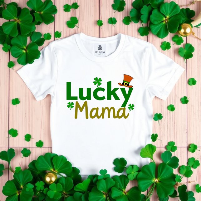 Lucky Mama St. Patrick's Day Cute Shamrock Mum T-Shirt (Creator Uploaded)