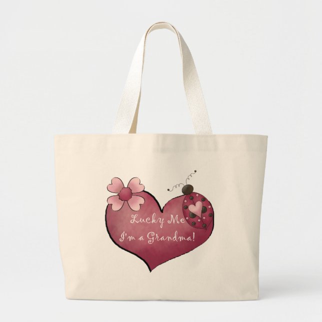 Lucky Me I'm a Grandma Tshirts and Gifts Large Tote Bag (Front)