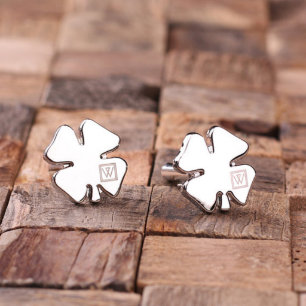Lucky Modern Monogram Shamrock Silver Cufflinks