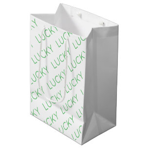 LUCKY Modern Typography Shamrocks Irish Fun Medium Gift Bag