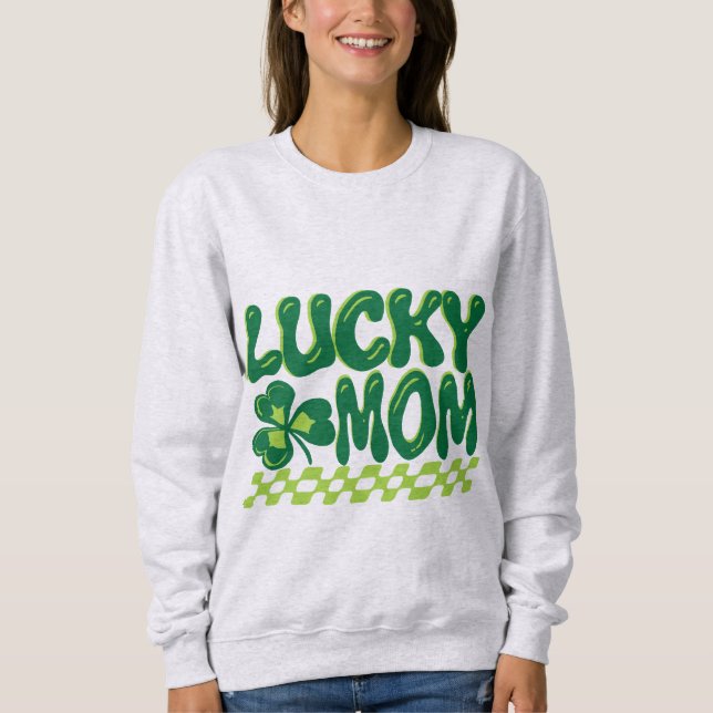 Lucky Mom Shamrock Checkerboard St. Patrick's Day Sweatshirt (Front)
