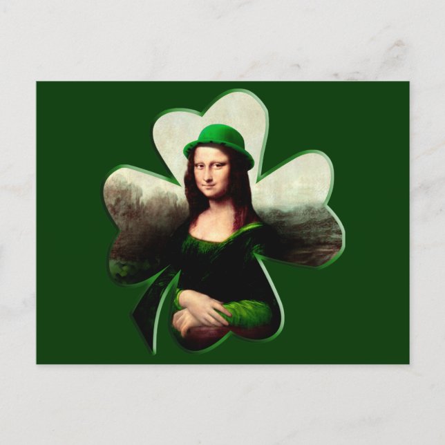 Lucky Mona Lisa St Patrick's Day Clover Postcard (Front)